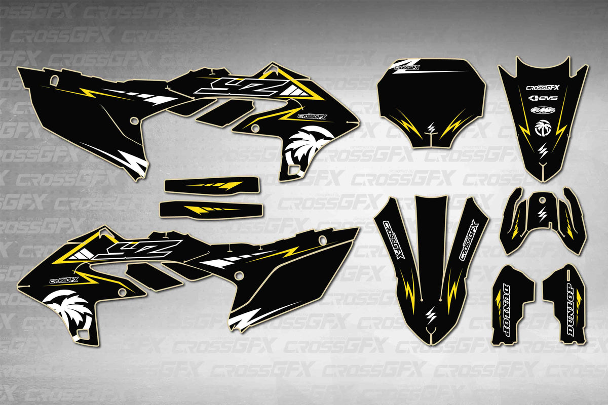 Graphics for Yamaha YZ 250FX 2025-2026 - Stroke Black - flat layout showing all decal pieces included
