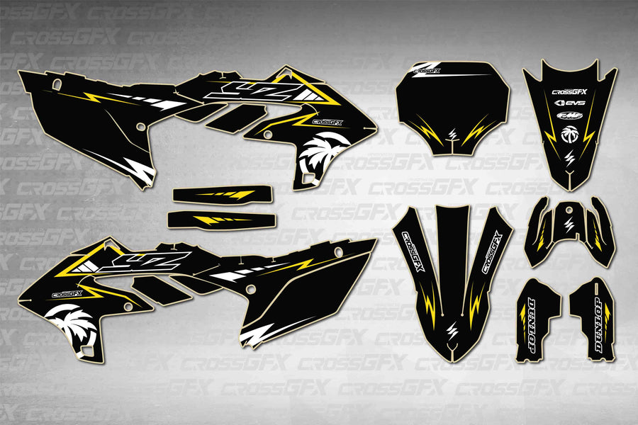 Graphics for Yamaha YZ 450FX 2024-2026 - Stroke Black - flat layout showing all decal pieces included