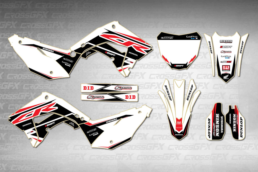 Graphics for Honda CR 250R 2002-2007 Polisport - Surge Black - flat layout showing all decal pieces included