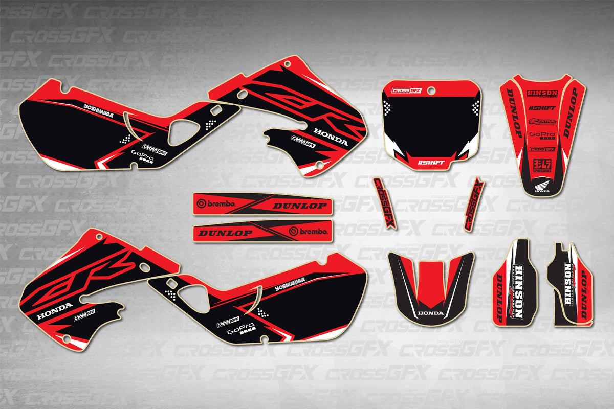 Graphics for Honda CR 250R 1997-1999 - Surge Red - flat layout showing all decal pieces included