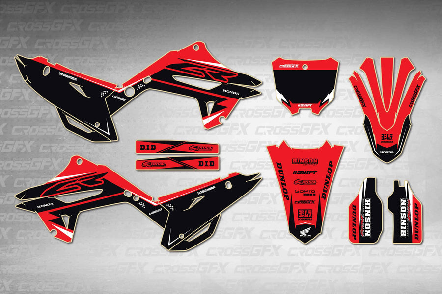 Graphics for Honda CR 250R 2002-2007 Polisport 2022 Restyle - Surge Red - flat layout showing all decal pieces included