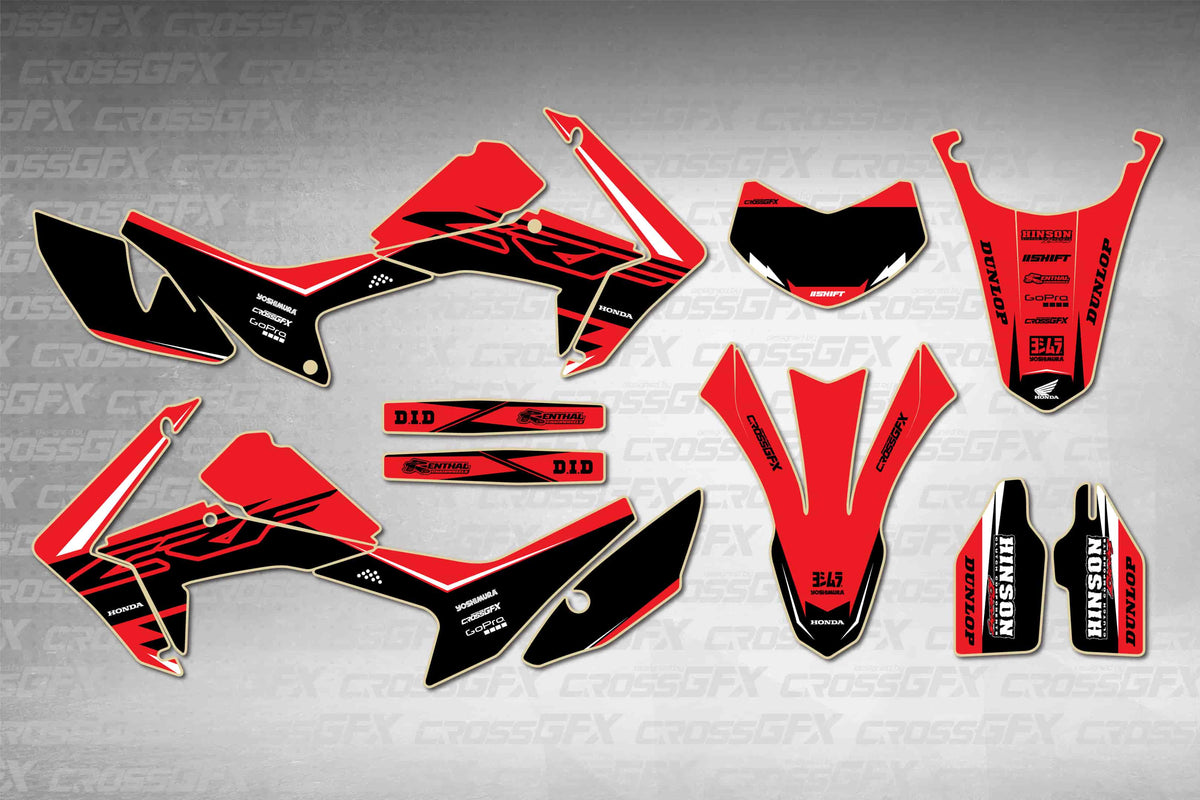 Honda CRF 250L 2012-2020 Surge Red graphics kit - flat layout showing all decal pieces included
