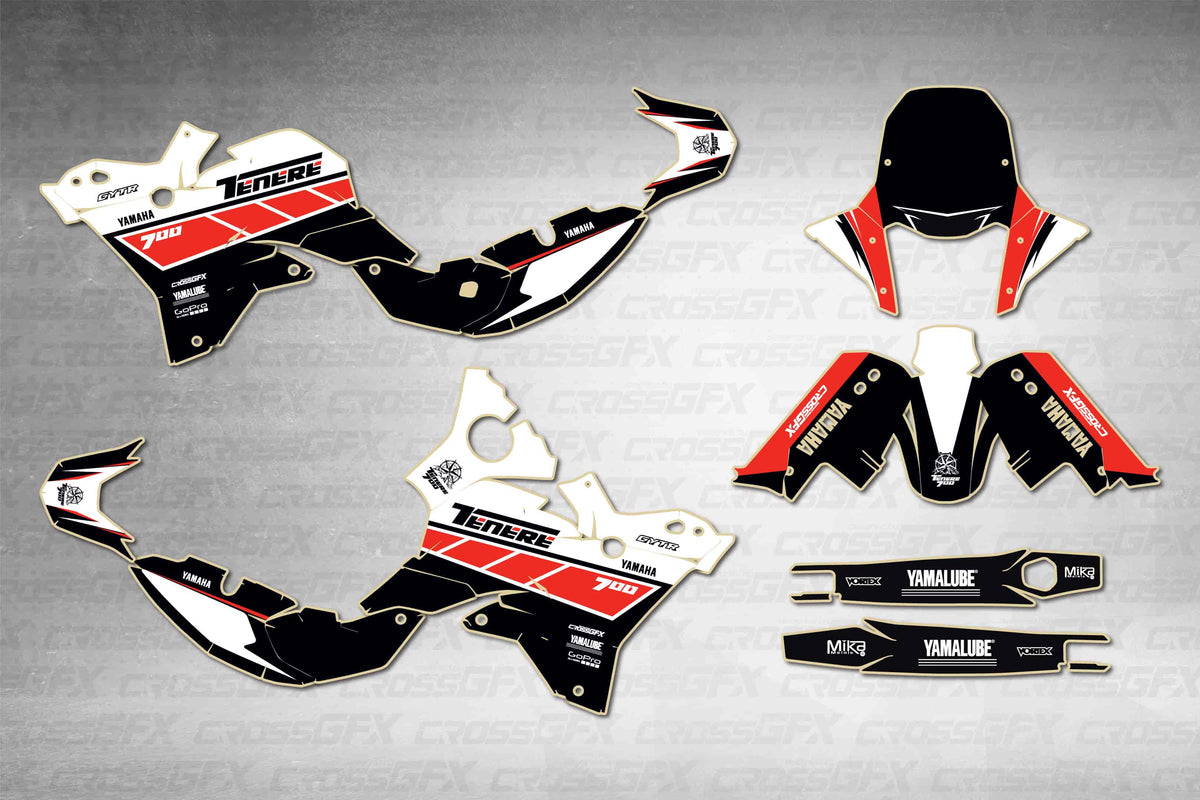 Graphics for Yamaha Tenere 700 2025-2026 - Swift White - flat layout showing all decal pieces included
