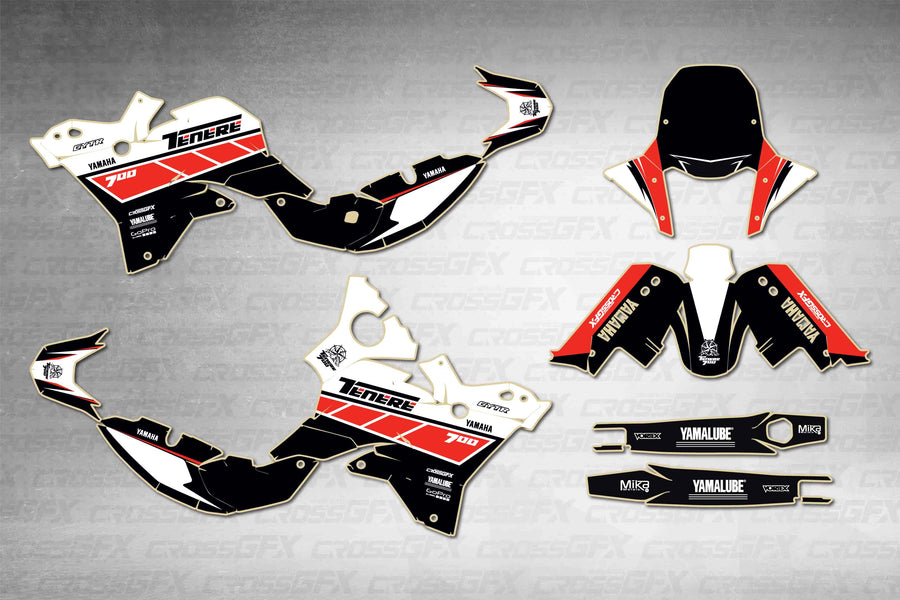 Graphics for Yamaha Tenere 700 2025-2026 - Swift White - flat layout showing all decal pieces included