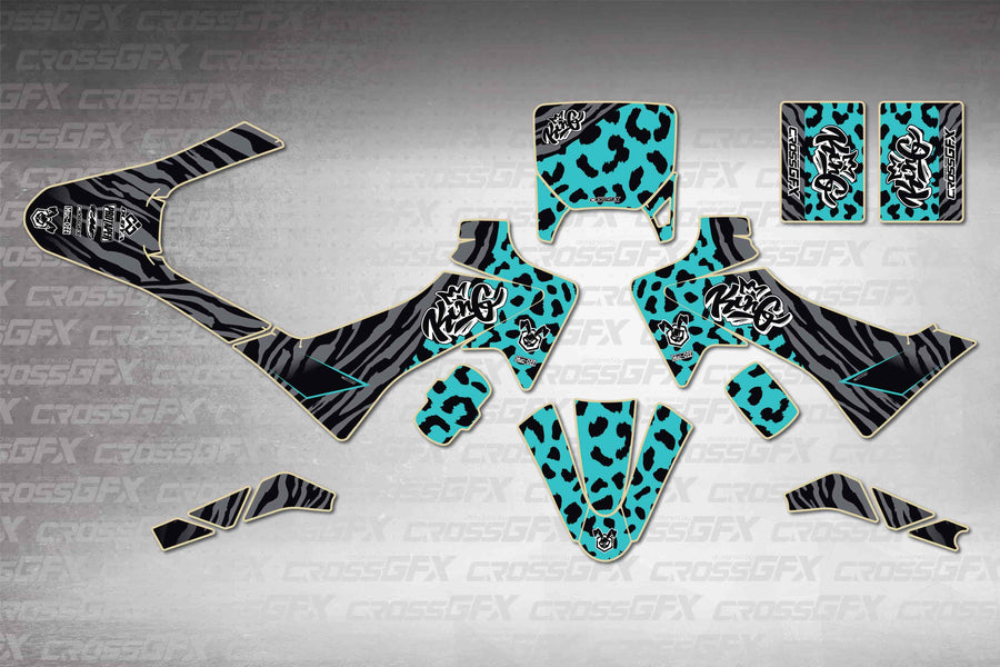 GasGas MC-E 2 2024-2026 Panther Teal graphics kit - flat layout showing all decal pieces included