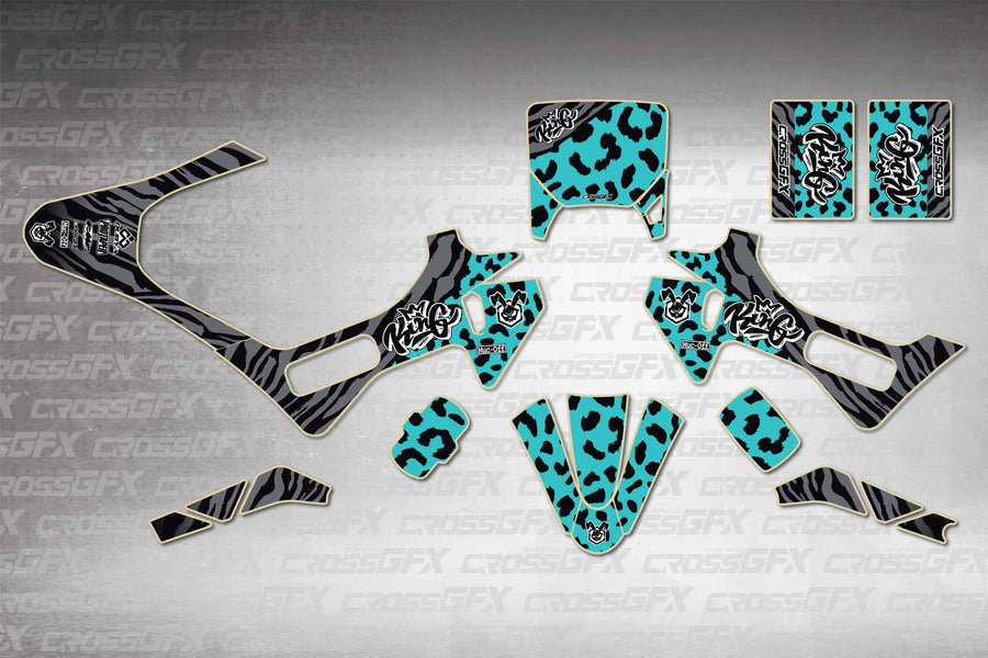 Husqvarna EE 2 2023-2026 Panther Teal graphics kit - flat layout showing all decal pieces included