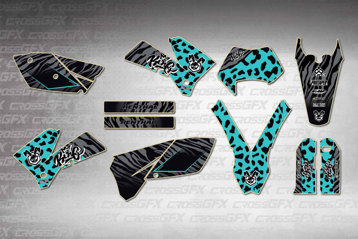 Graphics for KTM EXC 2005-2007 - Panther Teal - flat layout showing all decal pieces included