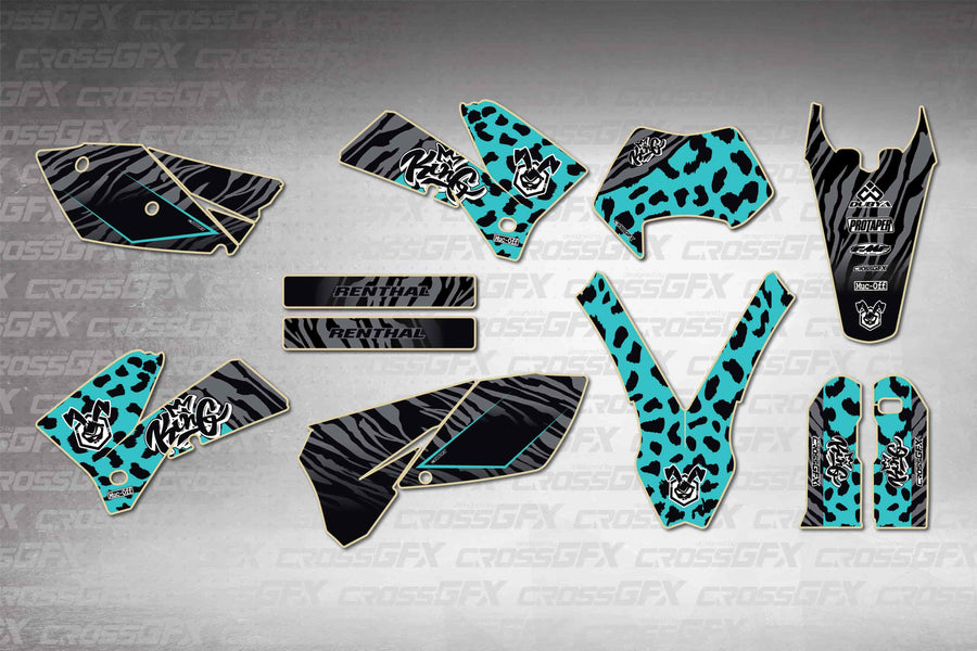 Graphics for KTM EXC 2005-2007 - Panther Teal - flat layout showing all decal pieces included