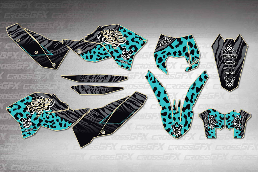 Graphics for KTM EXC-F 2008-2011 - Panther Teal - flat layout showing all decal pieces included