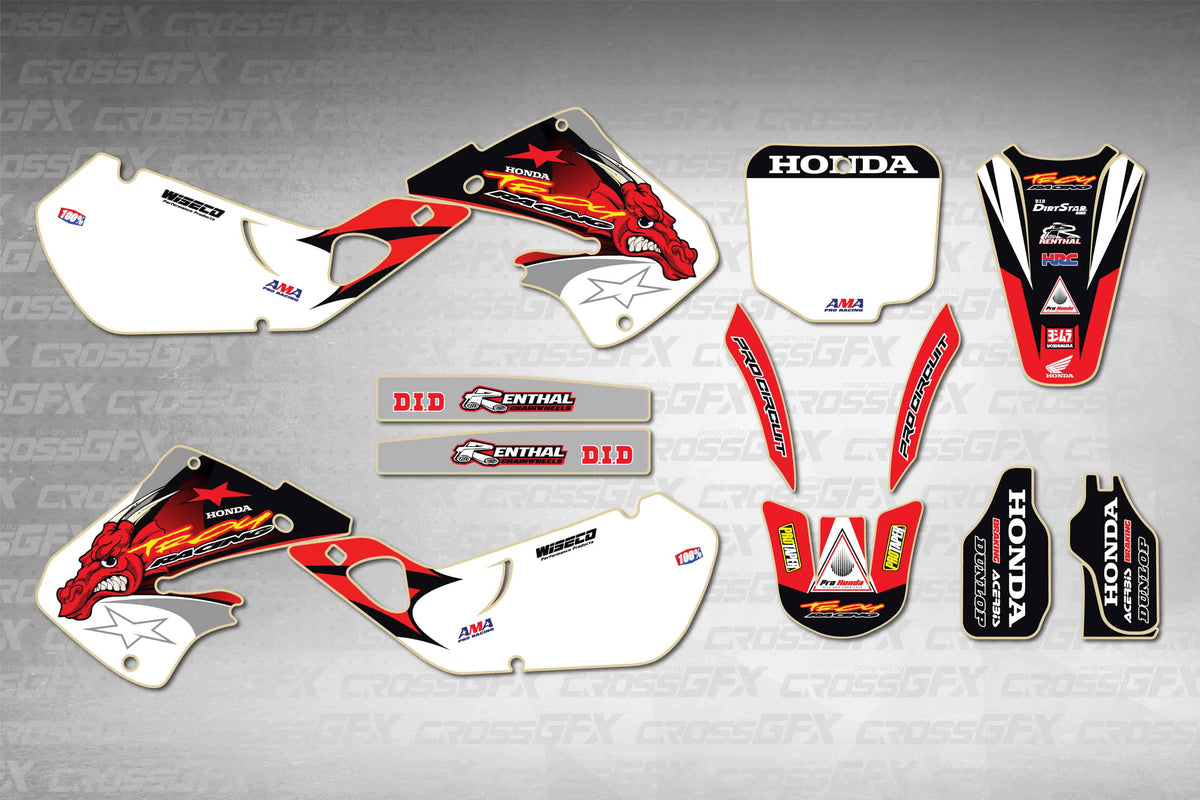 Graphics for Honda CR 250R 1997-1999 - Troy Retro - flat layout showing all decal pieces included