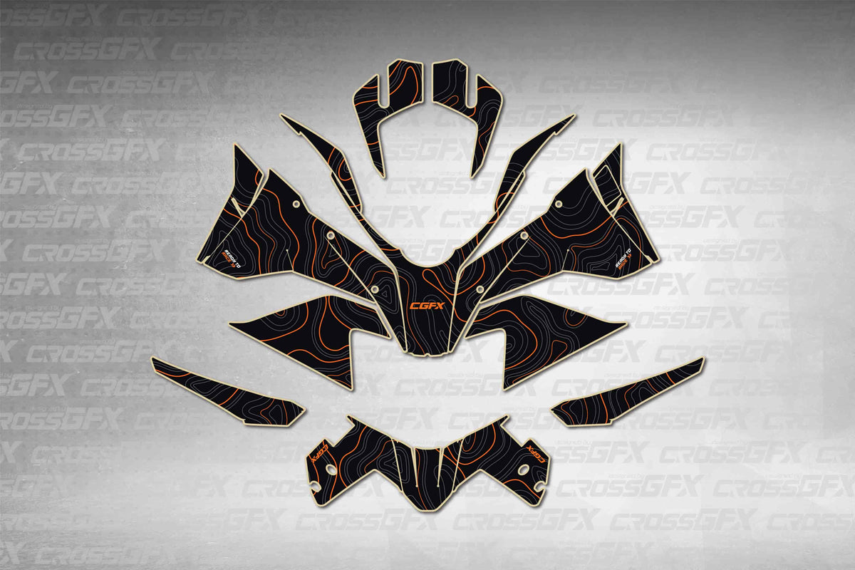 Graphics for KTM 1290 Super Adventure R 2017-2020 - Turner Black - flat layout showing all decal pieces included