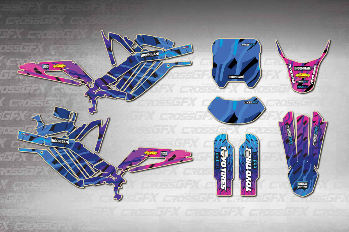 Graphics for Sur-Ron Light Bee - Twisty Blue - flat layout showing all decal pieces included