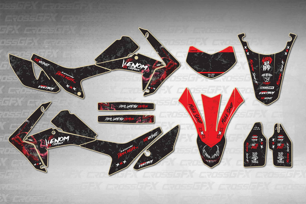 Honda CRF 250L 2012-2020 Venom Black graphics kit - flat layout showing all decal pieces included