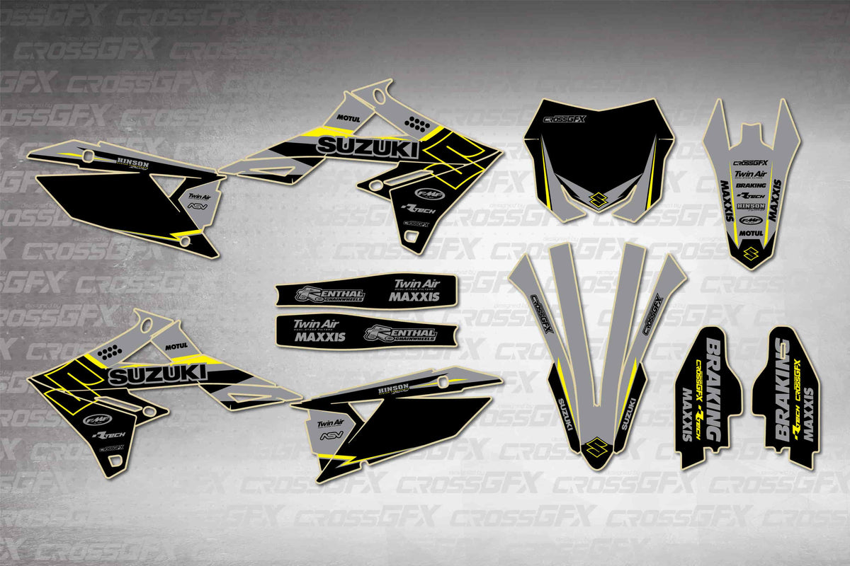 Graphics for Suzuki RMZ 250 2019-2026 - Viper Grey - flat layout showing all decal pieces included