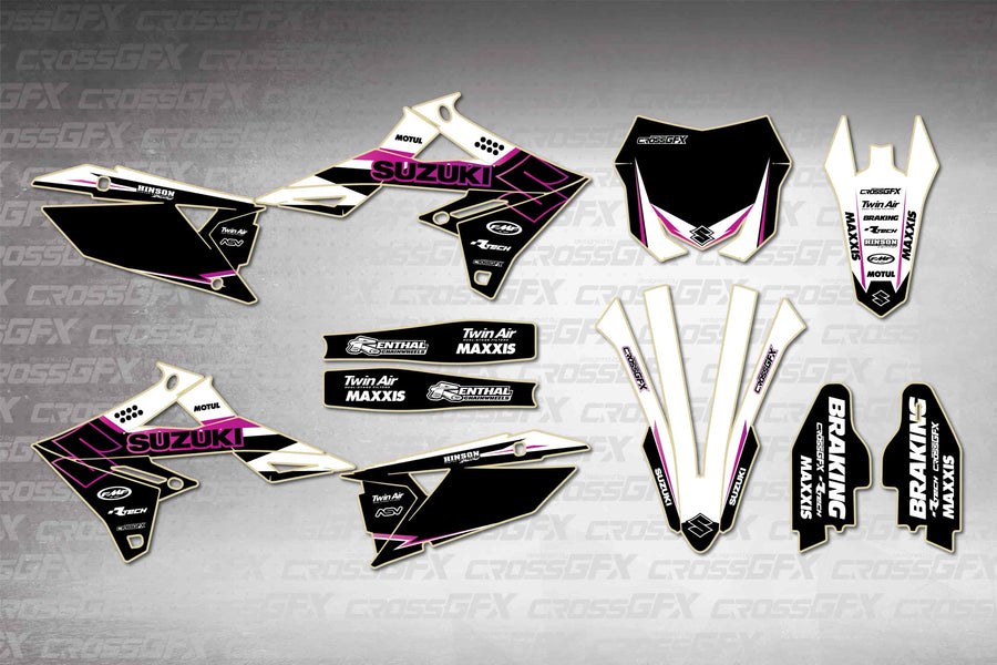 Graphics for Suzuki RMZ 450 2018-2026 - Viper White - flat layout showing all decal pieces included