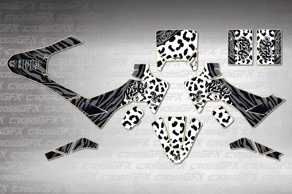 GasGas MC-E 2 2024-2026 Panther White graphics kit - flat layout showing all decal pieces included