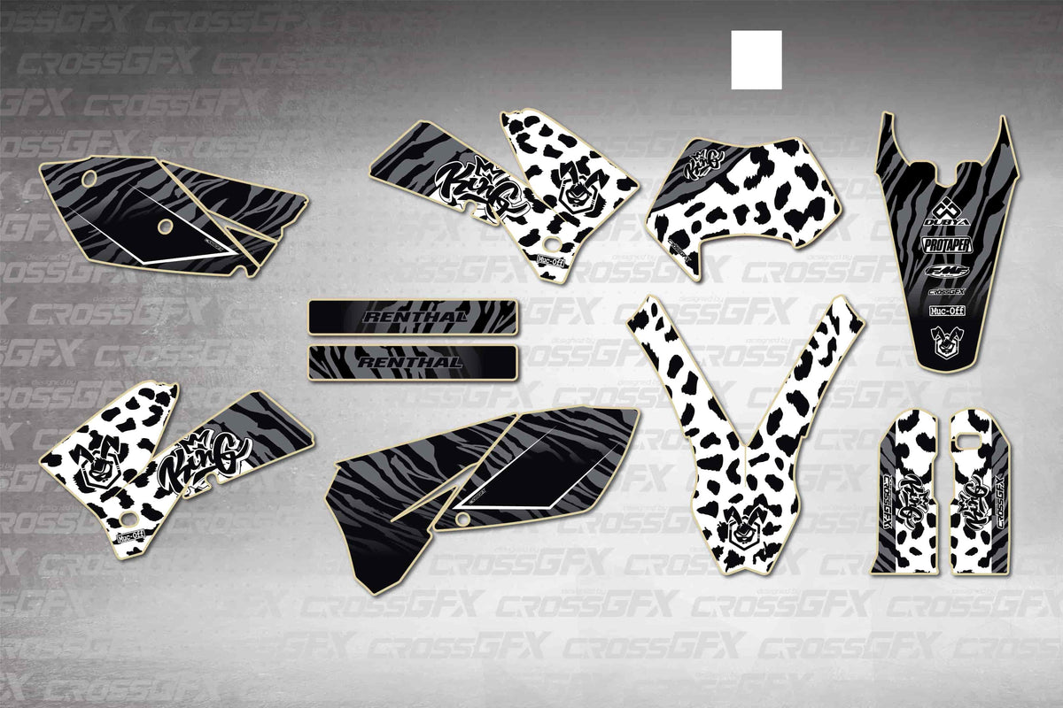Graphics for KTM EXC 2005-2007 - Panther White - flat layout showing all decal pieces included