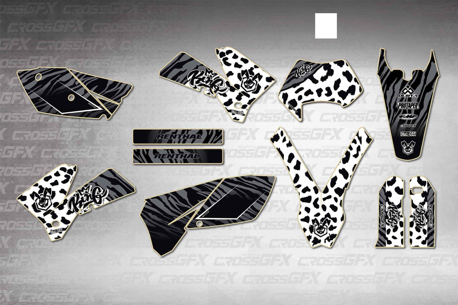 Graphics for KTM EXC 2005-2007 - Panther White - flat layout showing all decal pieces included