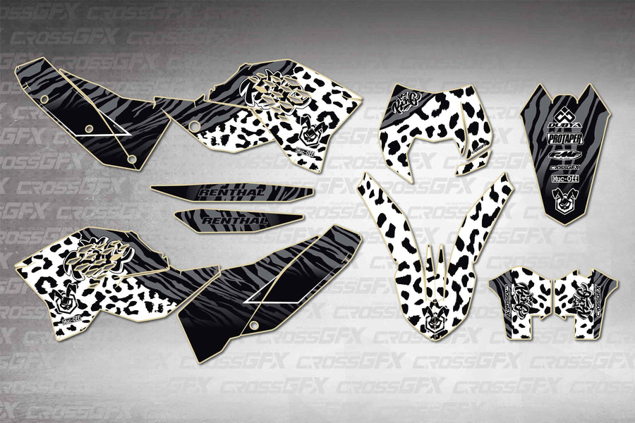 Graphics for KTM XCF-W 2008-2011 - Panther White - flat layout showing all decal pieces included