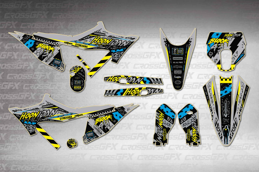 Stark Varg EX Wide Grey graphics kit - flat layout showing all decal pieces included