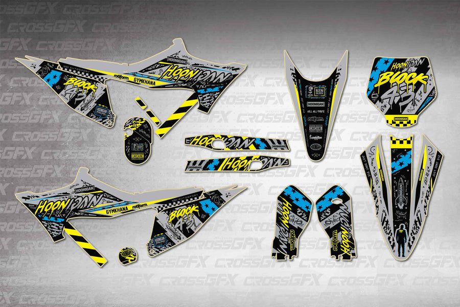 Stark Varg MX Wide Grey graphics kit - flat layout showing all decal pieces included
