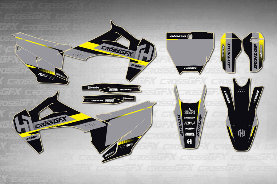 Husqvarna TC 2019-2022 Xcel Black graphics kit - flat layout showing all decal pieces included
