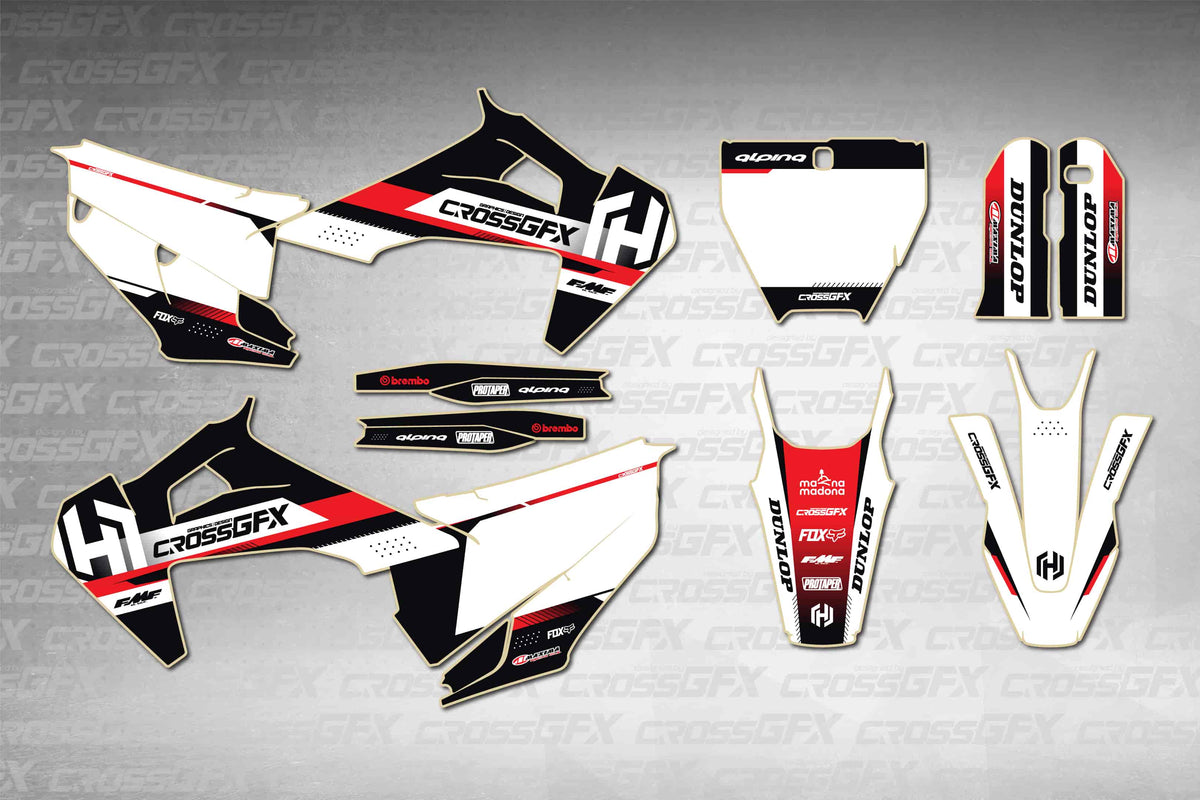 Husqvarna FS 450 2019-2022 Xcel Red graphics kit - flat layout showing all decal pieces included