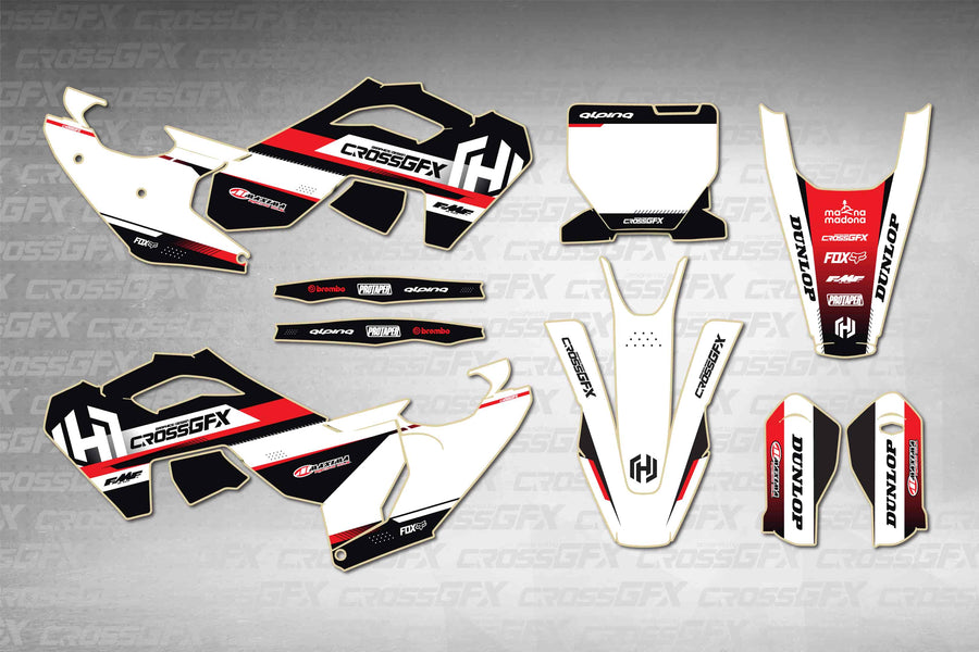Husqvarna FS 450 2023-2024 Xcel Red graphics kit - flat layout showing all decal pieces included