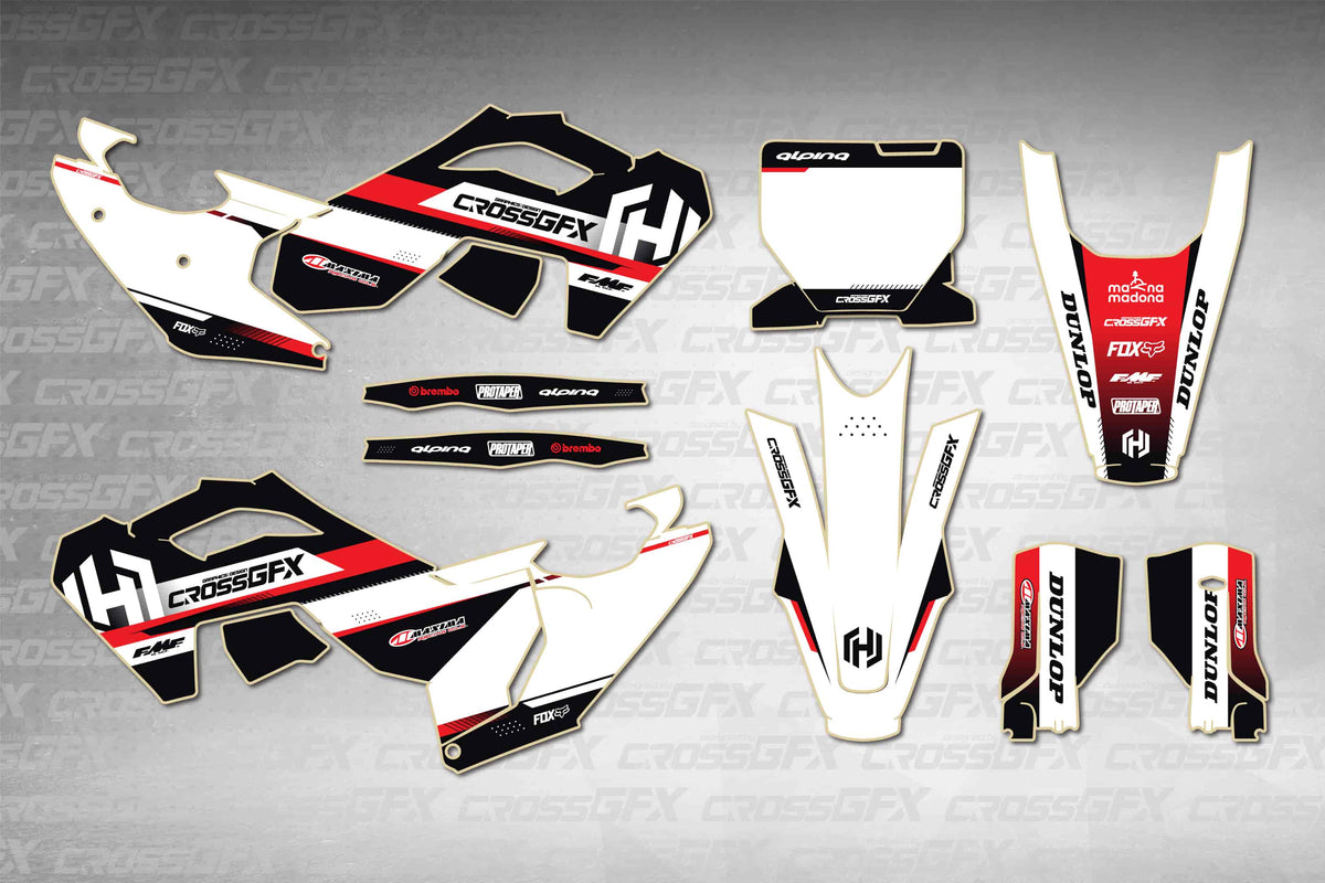Husqvarna TC 2023-2024 Xcel Red graphics kit - flat layout showing all decal pieces included