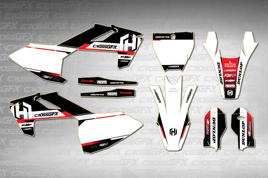 Husqvarna TC 85 2018-2024 Xcel Red graphics kit - flat layout showing all decal pieces included