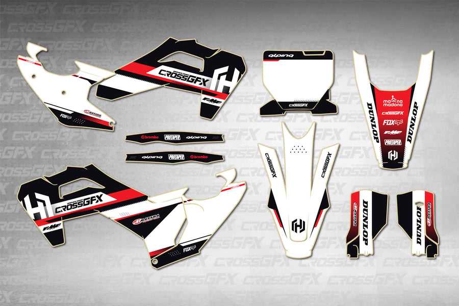 Husqvarna TX 300 2025-2026 Xcel Red graphics kit - flat layout showing all decal pieces included