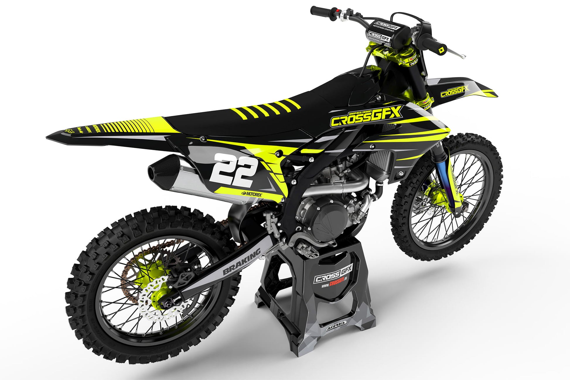 Rear view of the Apex Fluorescent custom decal kit on a Yamaha motorcycle.