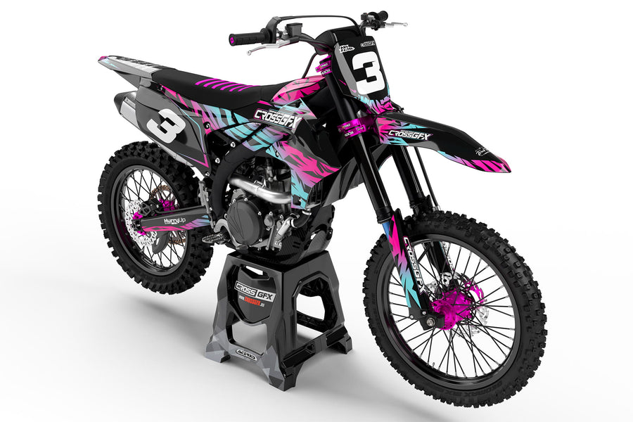 Front view of the Element Black motocross graphics kit on a Yamaha dirt bike.