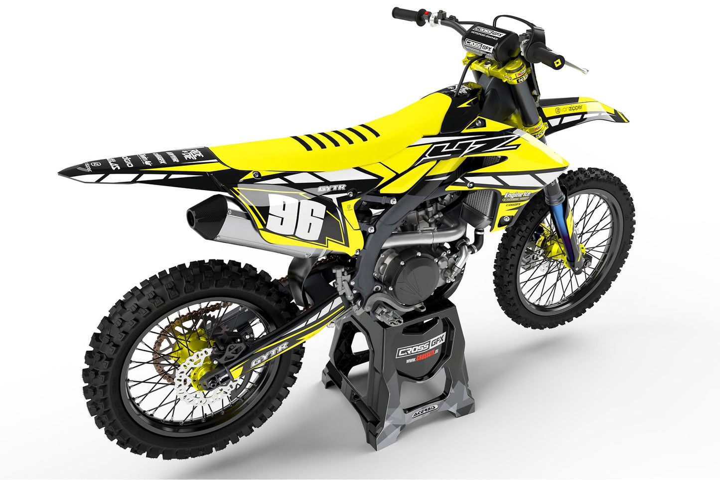 Rear view of the Proline Yellow custom decal kit on a Yamaha motorcycle.