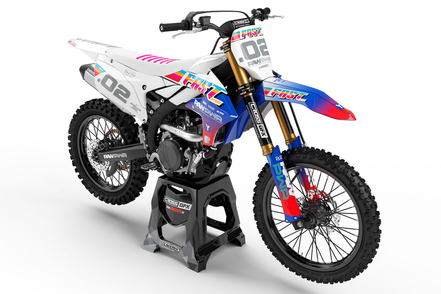 Front view of the Sunshine White motocross graphics kit on a Yamaha dirt bike.