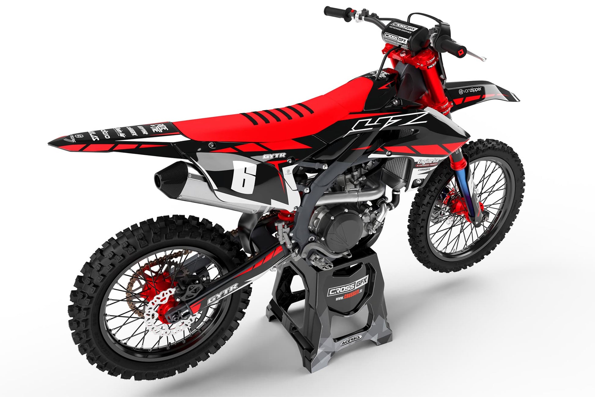 Rear view of the Proline Red custom decal kit on a Yamaha motorcycle.