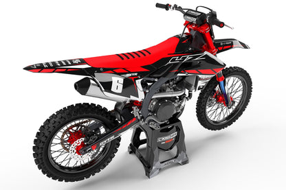 Rear view of the Proline Red custom decal kit on a Yamaha motorcycle.